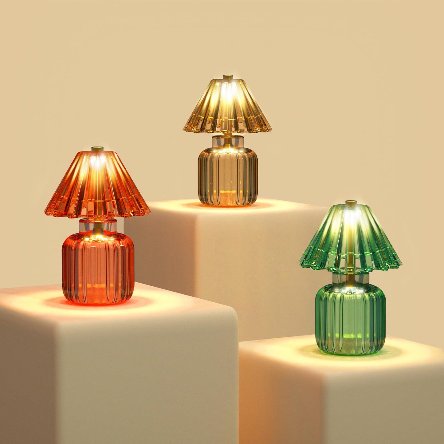 SisiHokai Small Battery Operated Lamp with Timer, Tiny Cordless Glass Table Lamp for Home Decor, Kitchen, Bathroom, Birthday Gift for Women, Jelly Red