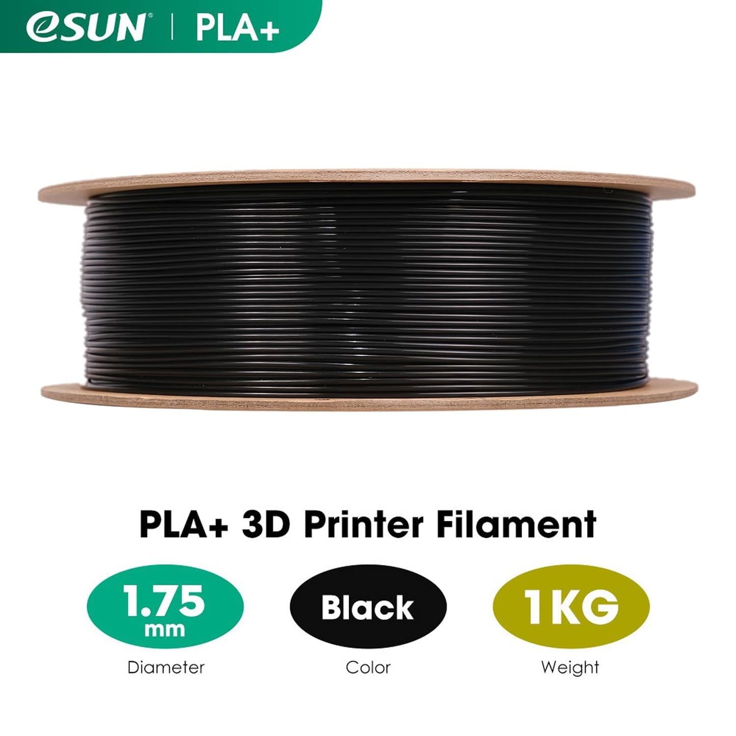 eSUN PLA+ Filament 1.75mm, Enhanced Toughness, Dimensional Accuracy +/- 0.03mm, 1KG Spool (2.2 LBS) 3D Printing Filament for 3D Printers, Polylactic Acid, Black