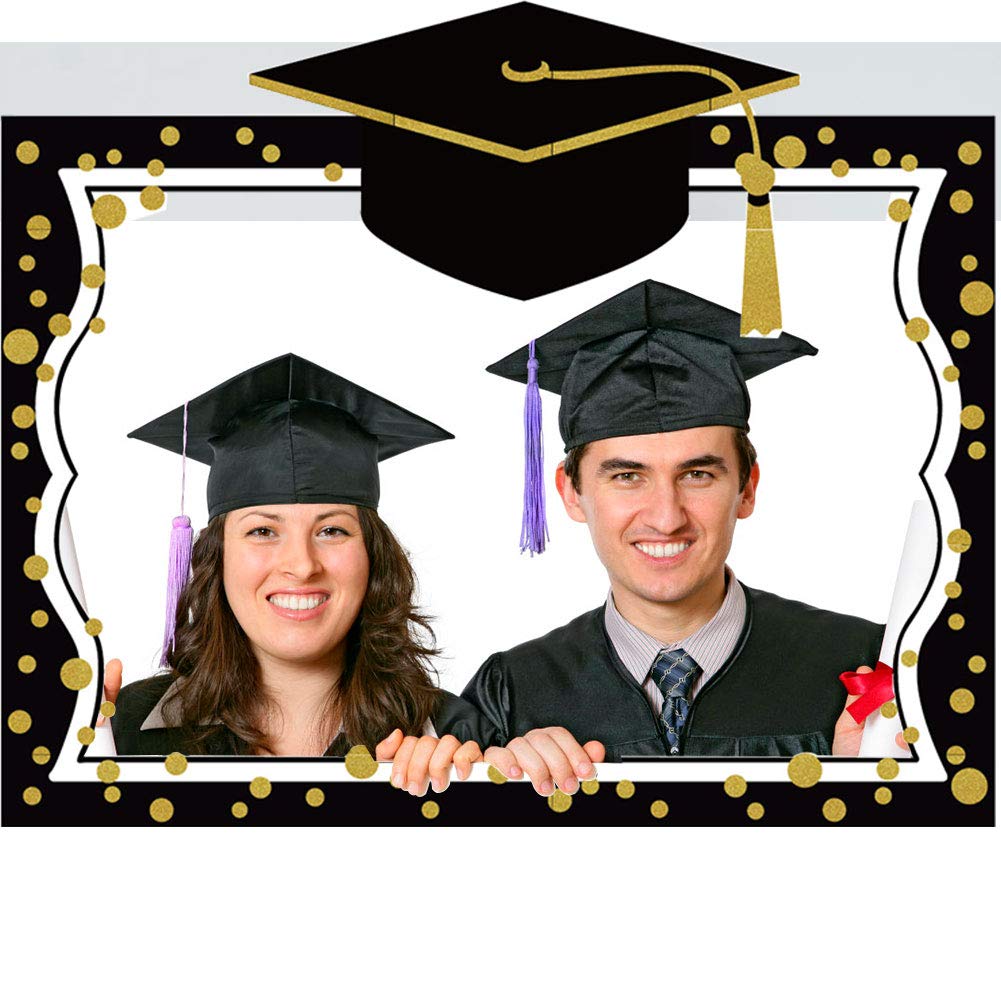 2025 Graduation Selfie Photo Booth Frame Black and Gold with 18Pcs Graduation Photo Booth Props, Upgraded Version with Support Cardboard, 2025 Grad Party Pose Sign