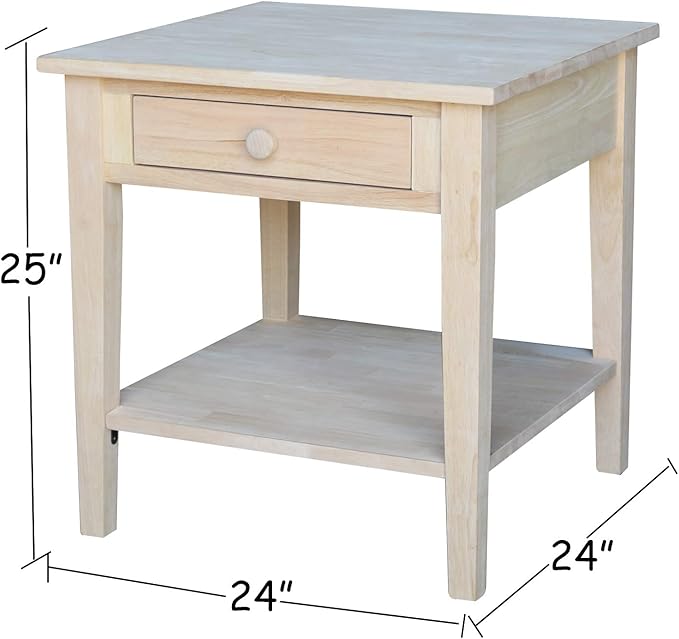 Solid Wood Spencer End Table, Unfinished