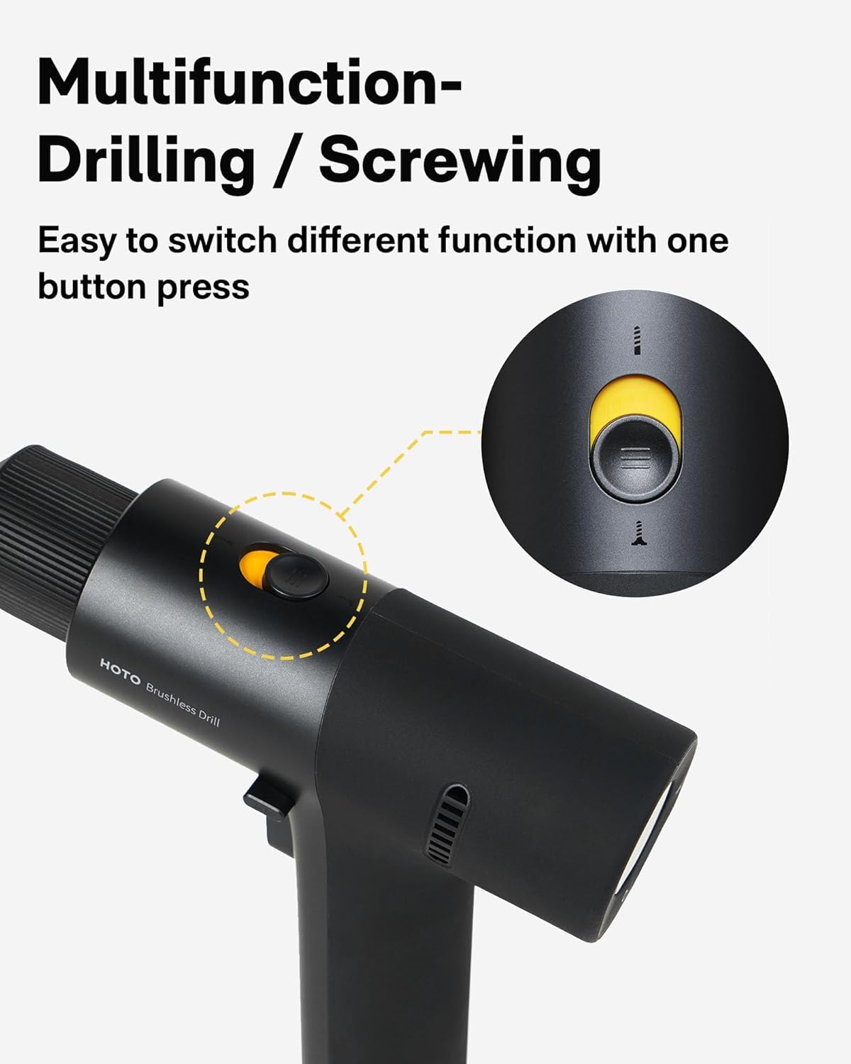 HOTO Brushless Drill, 12V Cordless, Power with LED Display, 30 Gears 2 Working Modes, 3/8 Inch Keyless Chuck, 266 in-lbs (30N·m) Torque, 2000mAh Battery, 10 Bits & 8 Drill Bits
