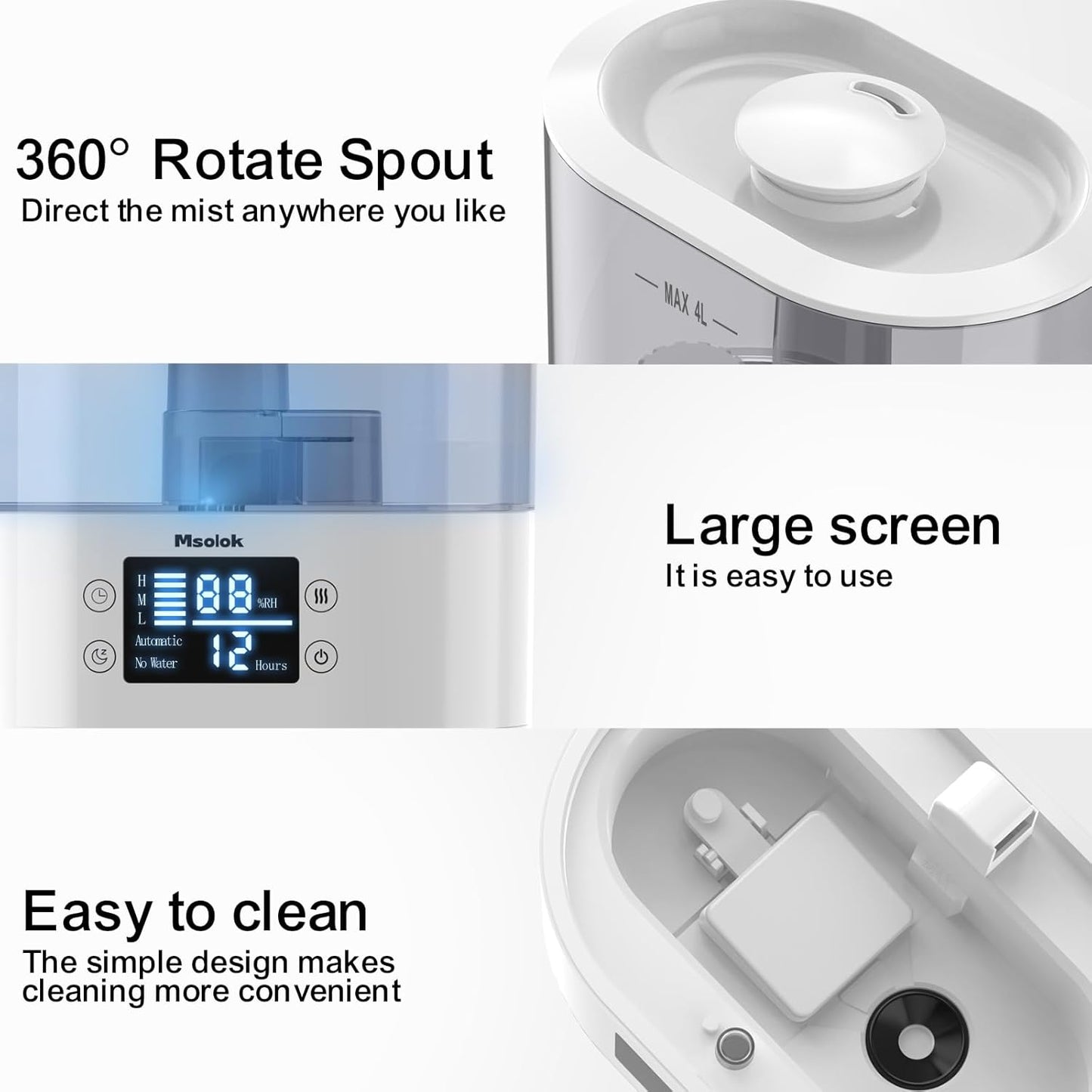 Humidifiers for Bedroom and Home & Baby - 4L Cool Mist Air Humidifiers for Plants, 26db Quiet Top Fill Air Humidifier Lasts Up to 40 Hours, Auto Shut-Off, Super Easy to Fill and Clean