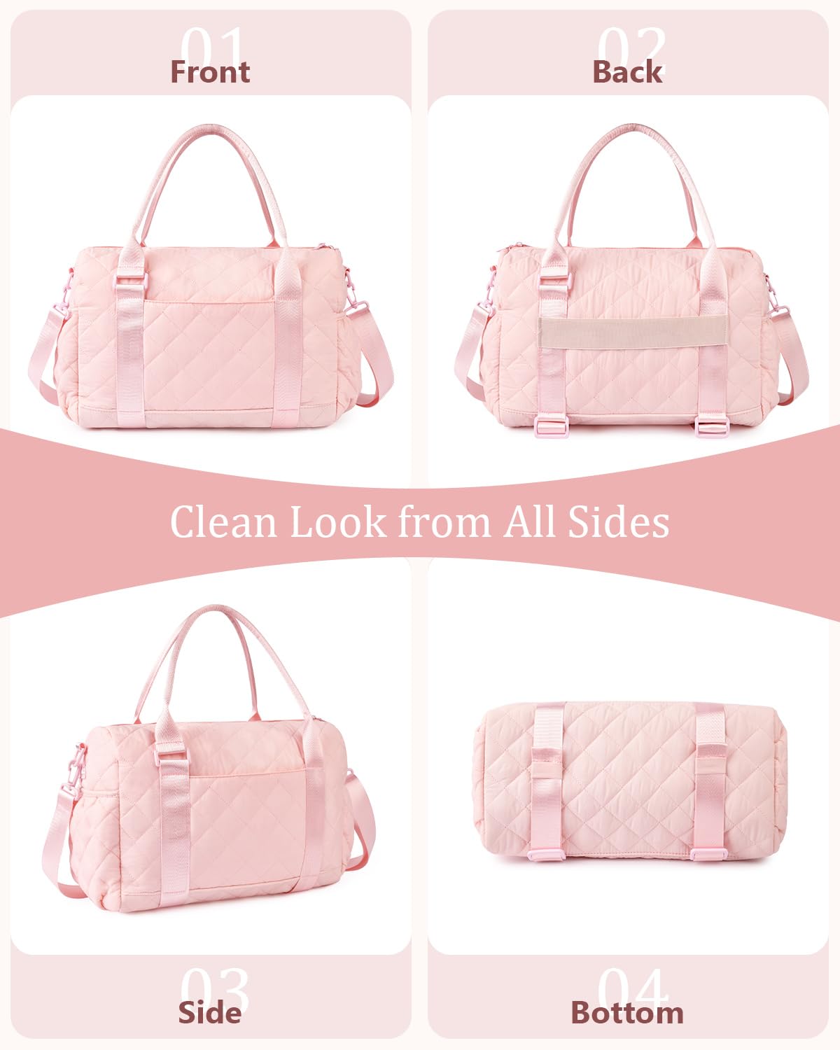 KUIRAN Gym Bag for Women with Yoga Mat Holder, Small Mini Gym Tote Bag Puffy Quilted Lightweight Sports Duffel Bag with Wet Compartment for Dance Yoga Workout Travel - Pink