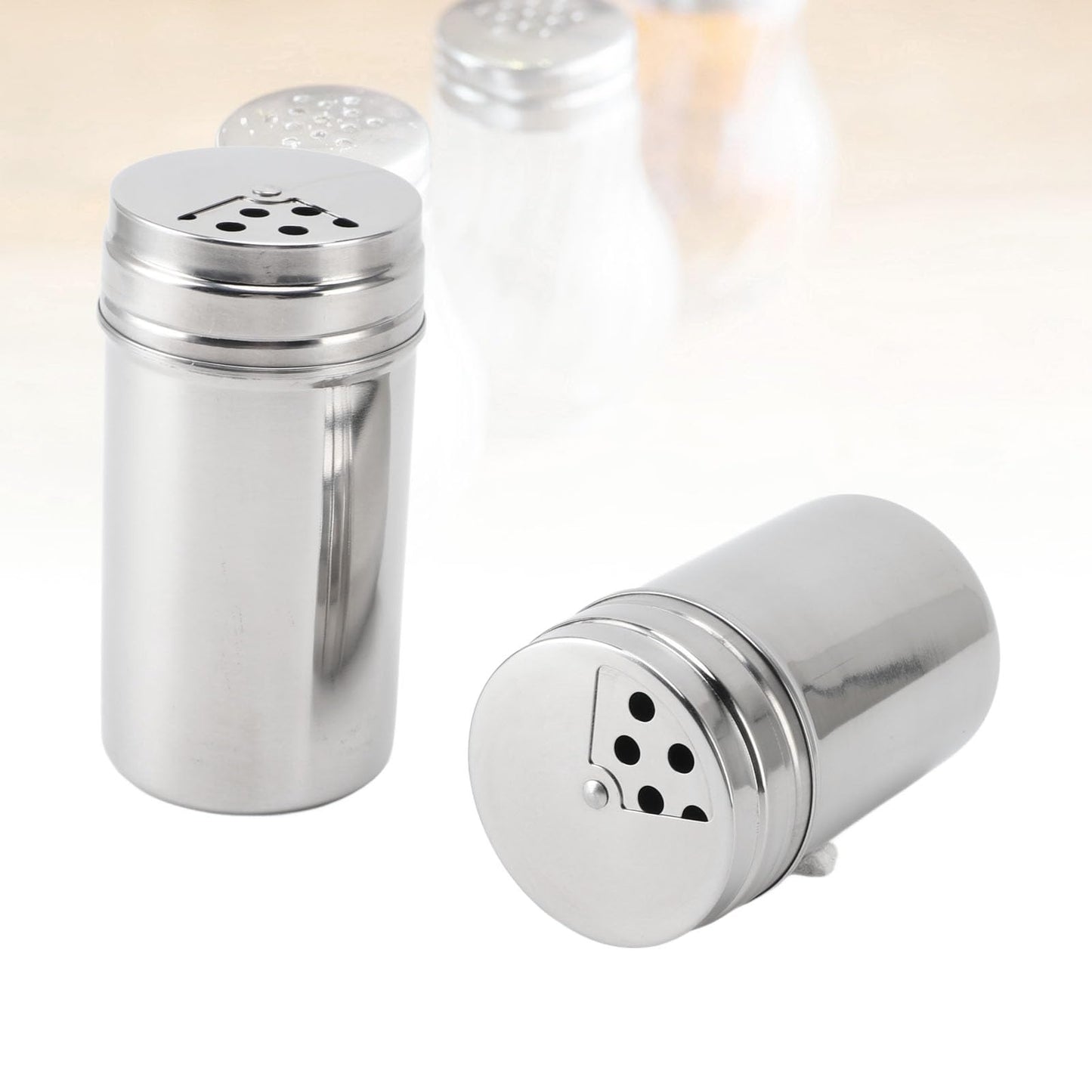 OEBUAFI 2 Piece Seasoning Shakers, 304 Stainless Steel Salt and Peppers Shakers with Mesh Sieve for Salt Peppers Sugar, Seasoning Dispenser Container with Adjustable Pour Holes (Type 3)
