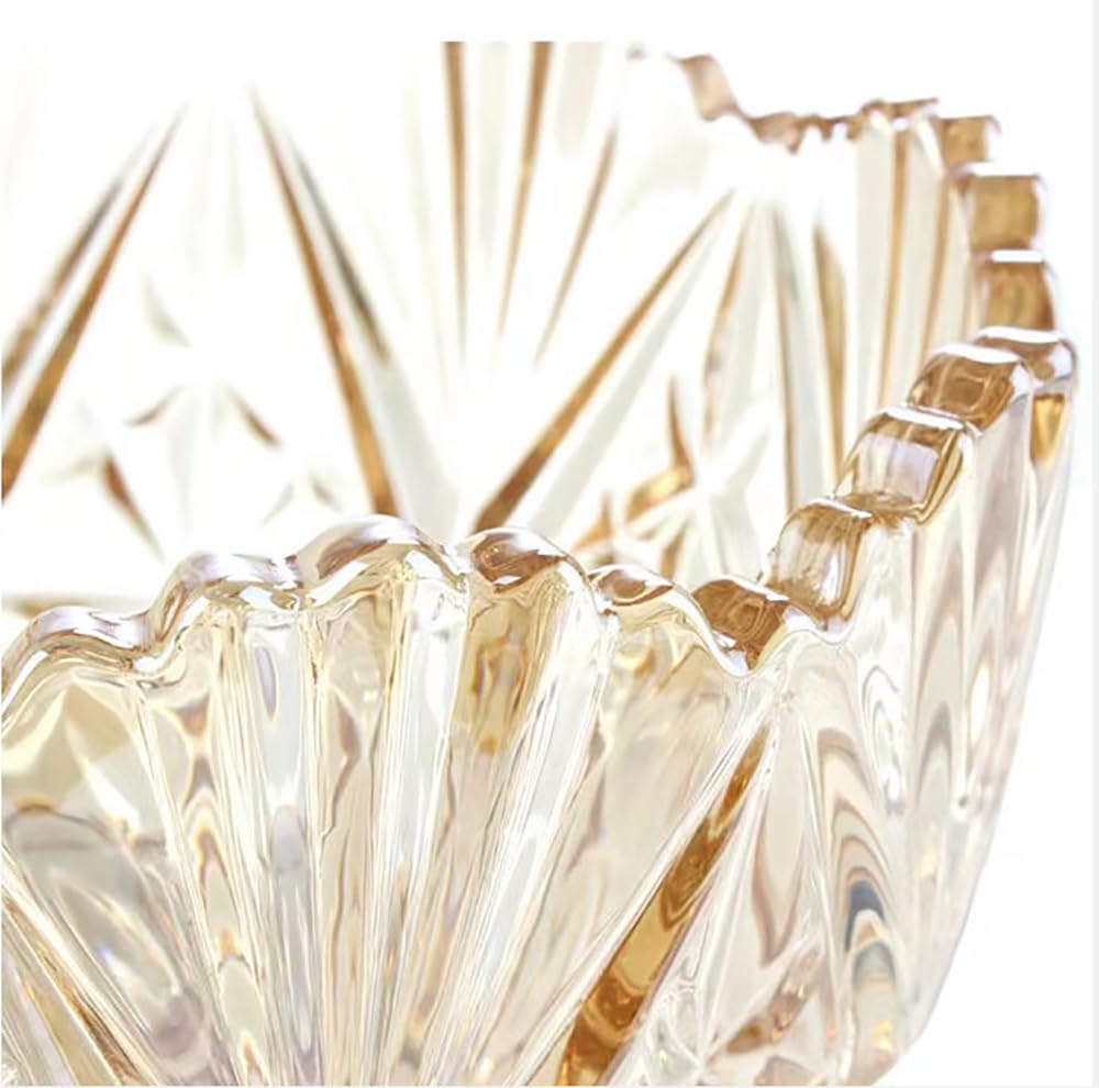 EWEIGEER Amber Crystal Glass Candy Snack Jar Fall Candy Dish Embossed Luxury Cookie Buffet Canister With Lid Jewelry Box