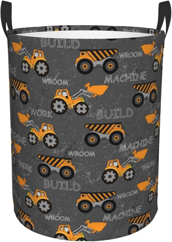 Cute Excavator Engineering Vehicle Laundry Hamper Bag