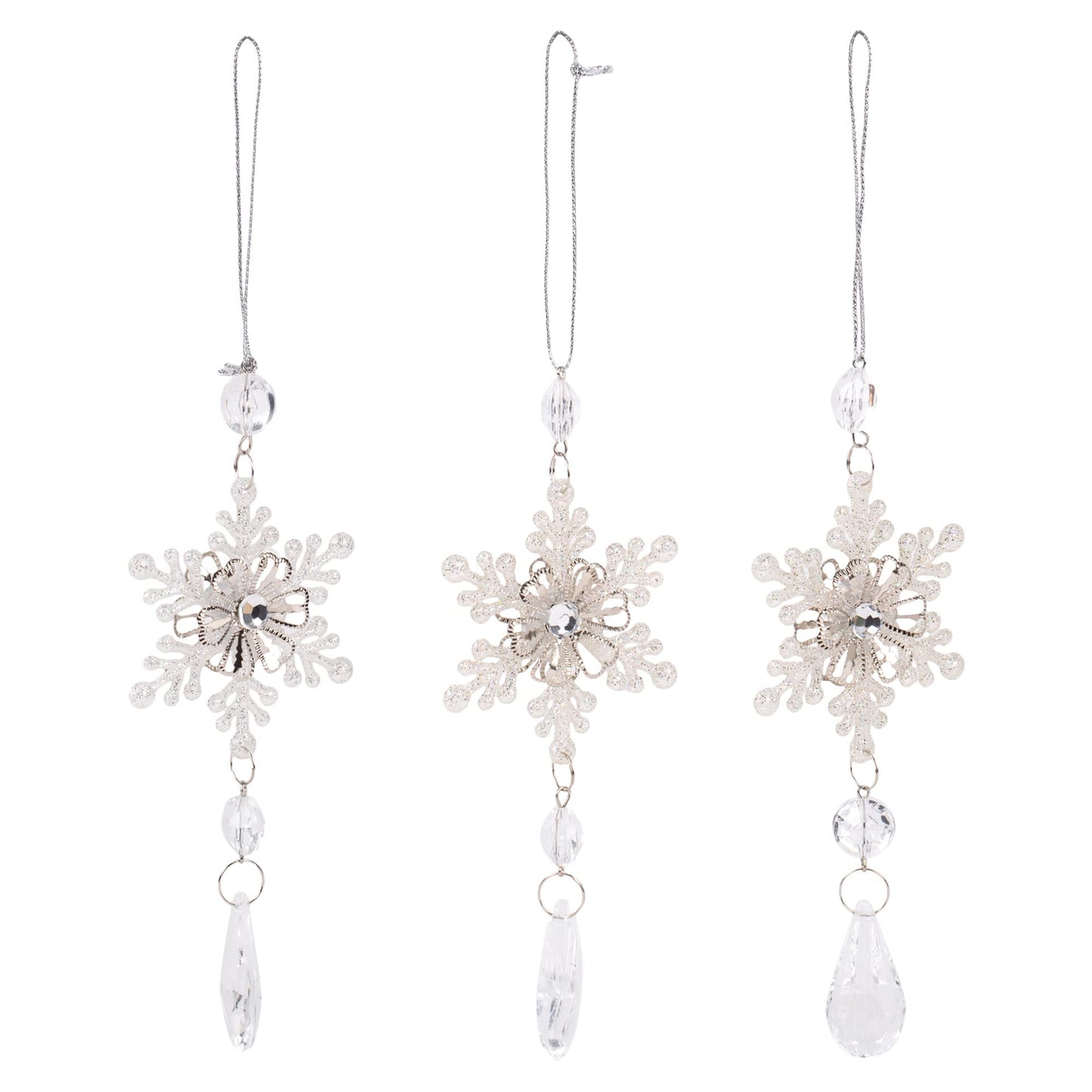 Kurt Adler Snowflake Drop Christmas Ornaments 3 Assorted