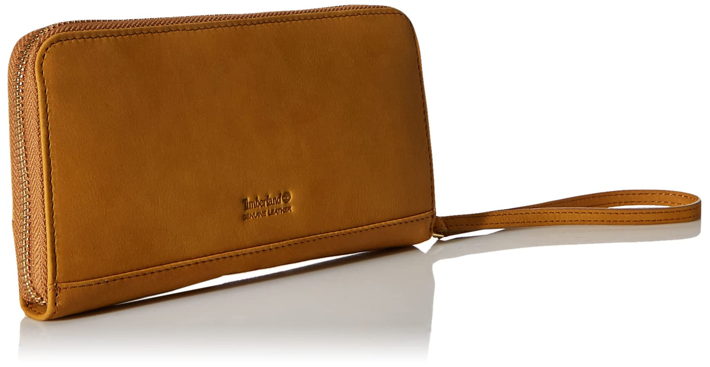 Timberland Women's Leather RFID Zip Around Wallet Clutch with Wristlet Strap, Wheat (Nubuck), One Size