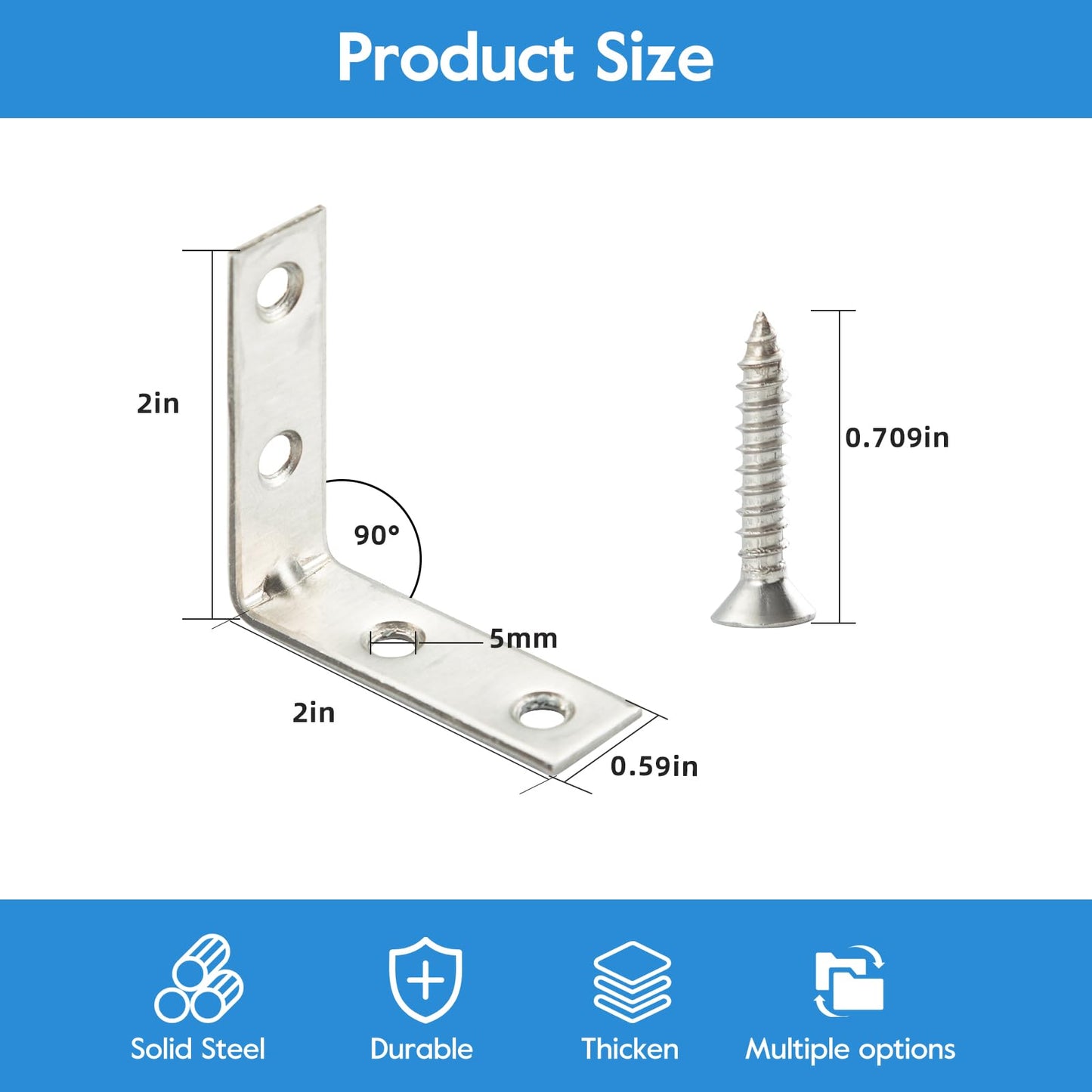 HOME MASTER HARDWARE 2 inch L Bracket Corner Brace Sets, Stainless Steel Corner Bracket, Joint Right Angle Brackets with Screws for Shelves Wood Furniture Frame(20 Pack)