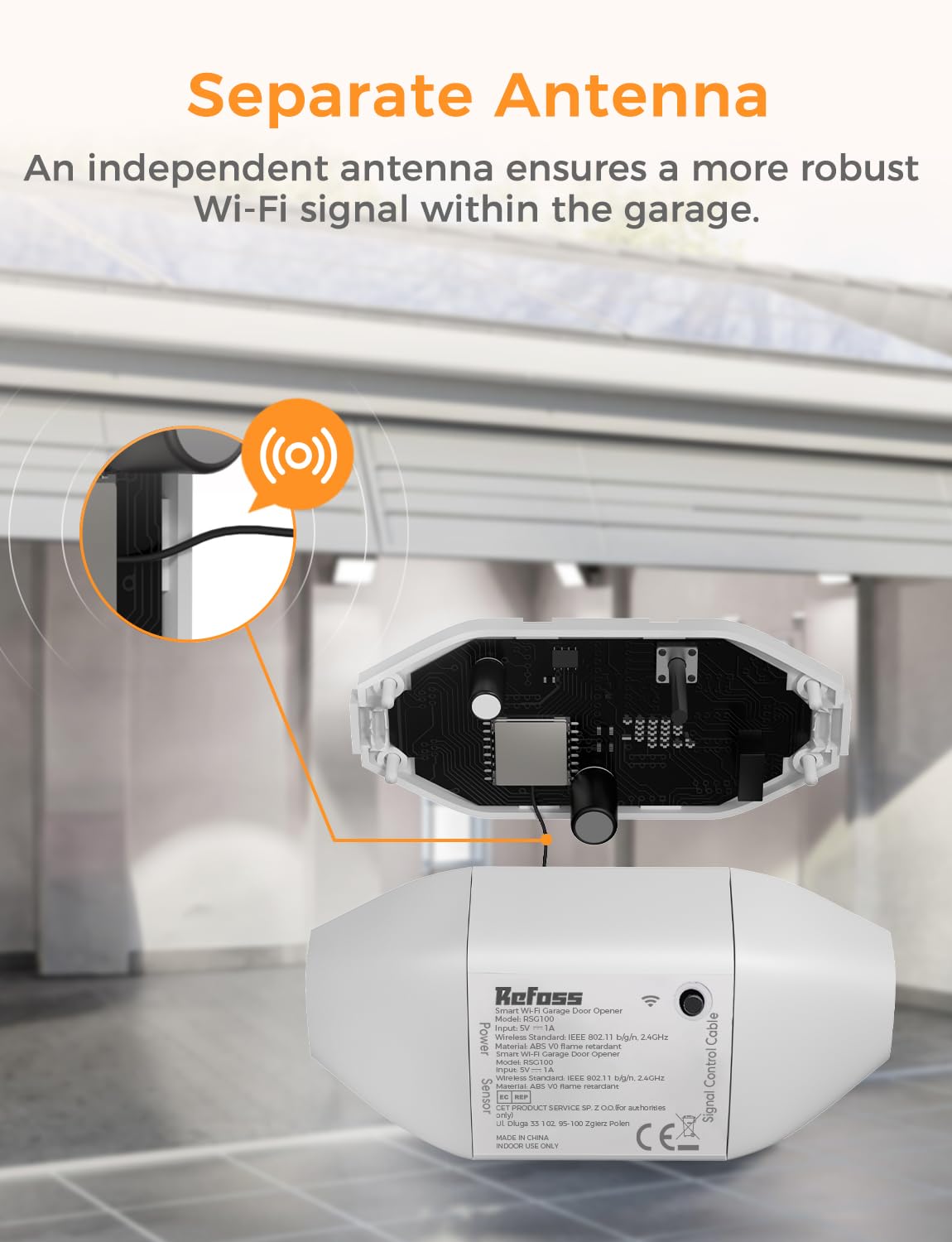 Smart Wi-Fi Garage Door Opener, Compatible with Apple HomeKit, Siri, Alexa & Google Assistant, Carplay, App Remote Control, Only Support 2.4GHz Networks