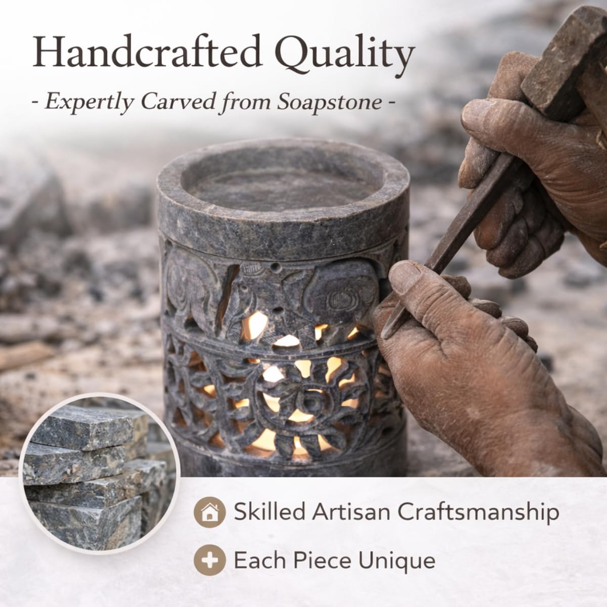 KC KULLICRAFT Marble Soapstone Candle Tea Light Holder