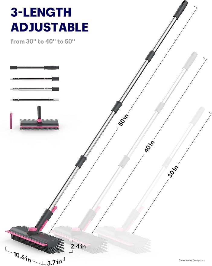 Floor Scrub Brush with Long Handle, 3 in 1 Multi-angle Swivel Right Angled