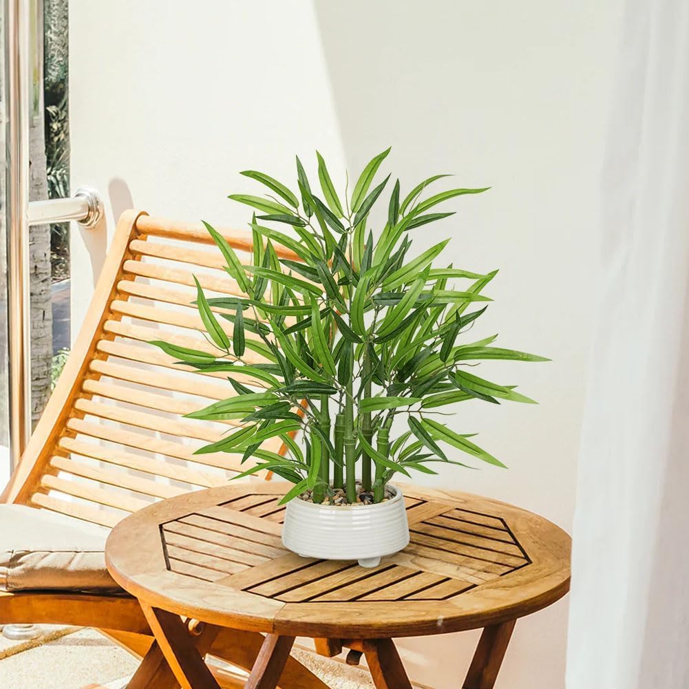 GnFlus Artificial Bamboo in White Ceramic Potted Fake Bamboo Plant-Faux Tree in Pot for Farmhouse Home Living Room Desk Indoor Outdoor Decor
