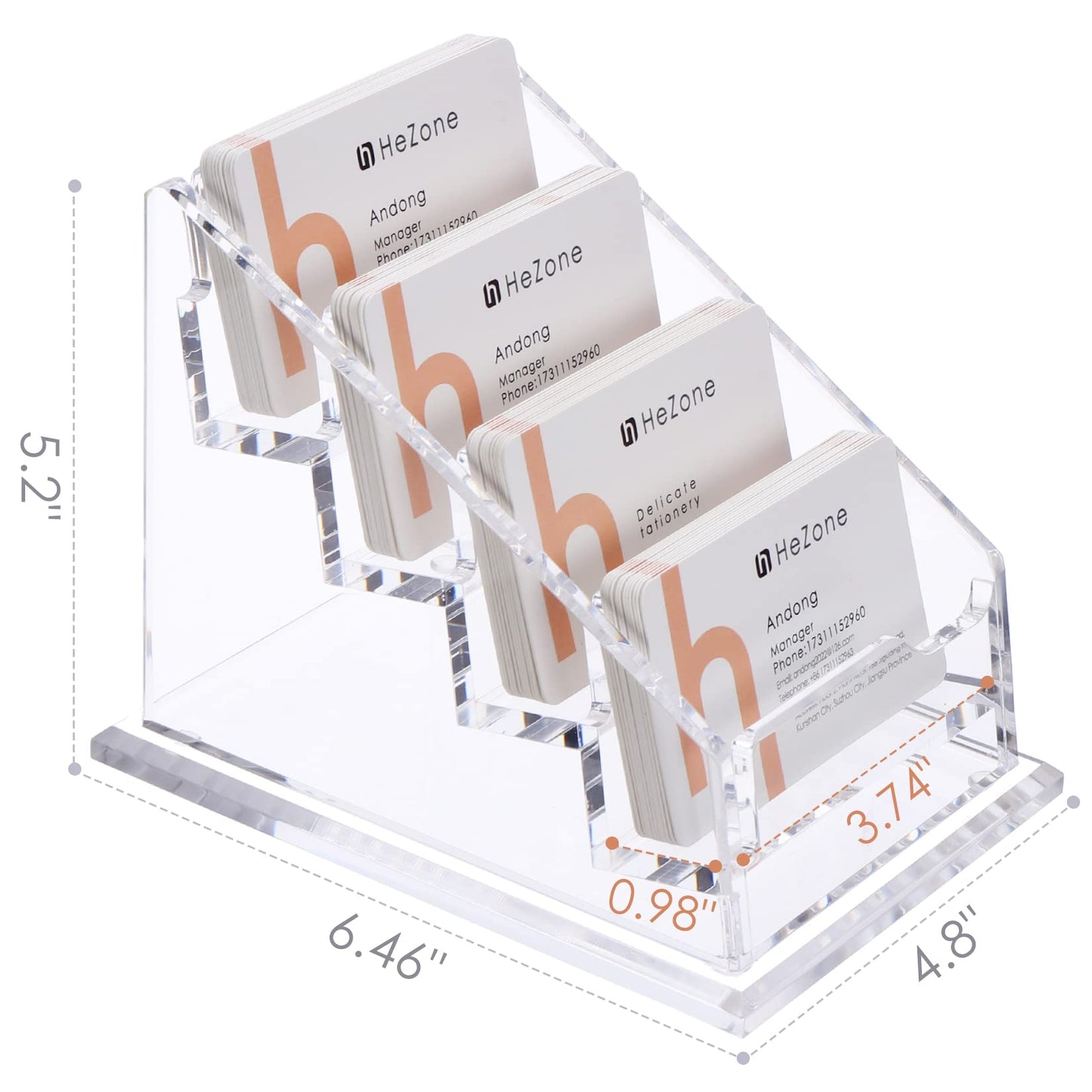 Business Card Holder for Desk Clear Acrylic Business Cards Stand Organizer Business Card holder 4 Slots 4 Tier Tilt Angle Business Card Display Rack-1 Pack