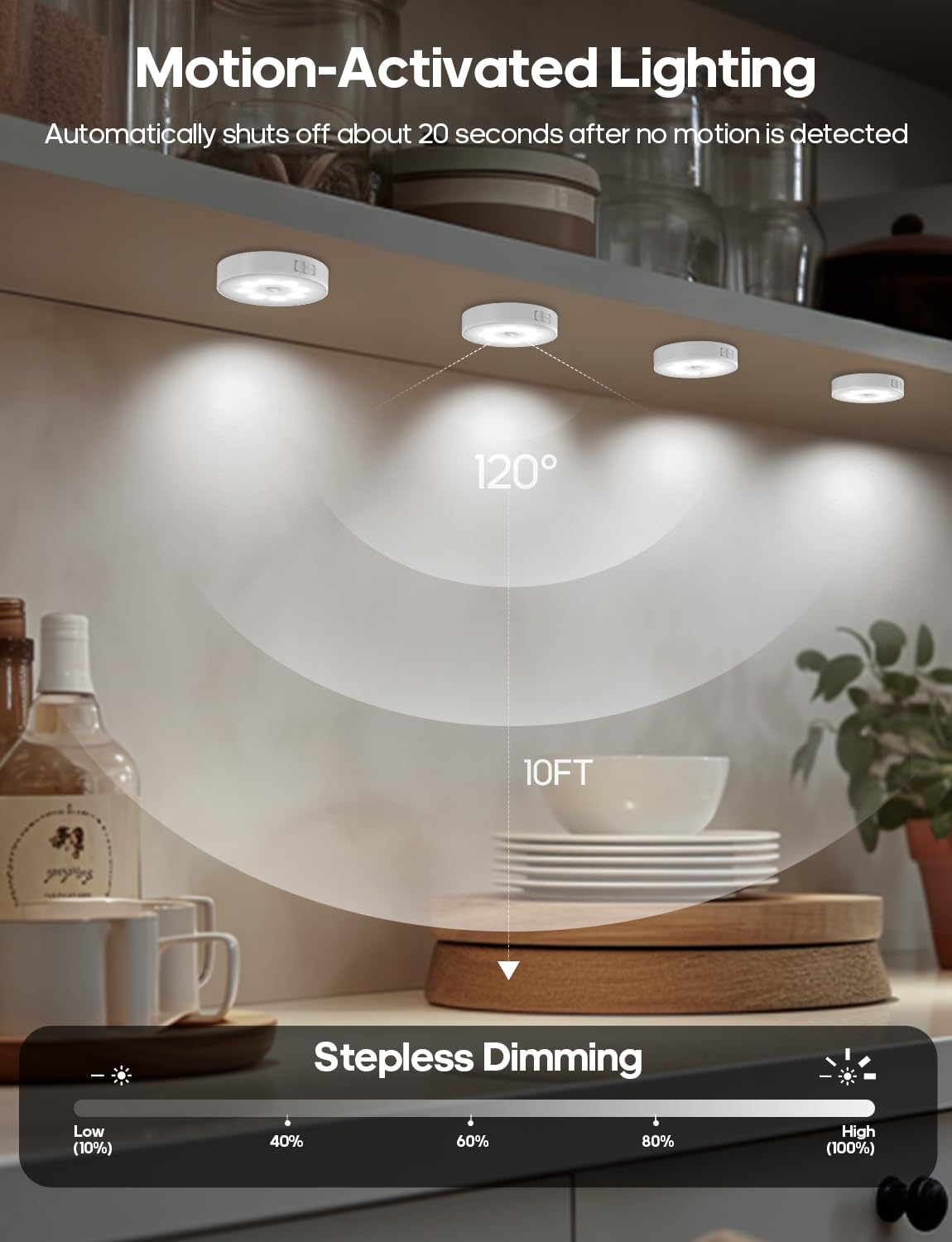 Goodea Led Under Cabinet Lighting, Motion Sensor Light Indoor, 1000mAh Puck Lights with IR Remote, Rechargeable Under Counter Lights for Kitchen,Cabinets,Closet,Stairs Indoor (6 Pack)