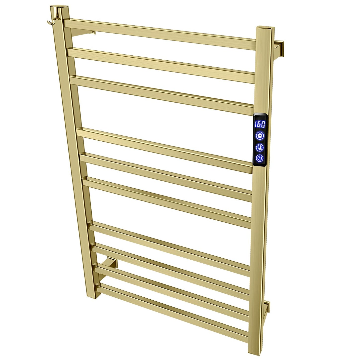 Towel Warmer Rack for Bathroom with Timer/Fahrenheit Temperature Control Wall Mounted Electric Heated 10 Bar Rail Plug-in or Hardwired Keep Bath Shower Towel Warming (Brushed Gold)