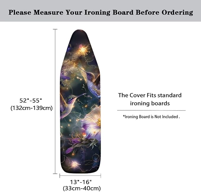 Glitter Hummingbird Ironing Board Cover and Pad 15x54 Standard Size Ironing