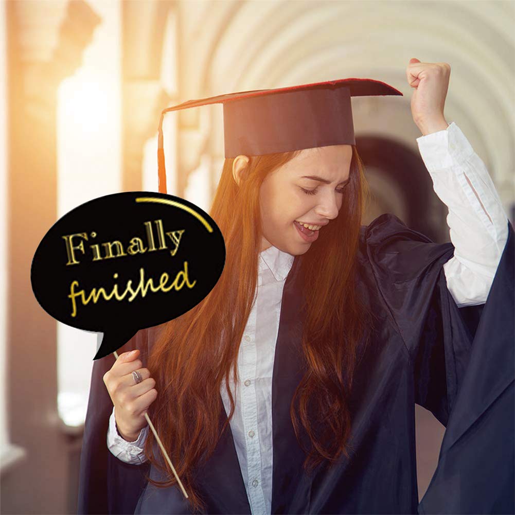 2025 Graduation Selfie Photo Booth Frame Black and Gold with 18Pcs Graduation Photo Booth Props, Upgraded Version with Support Cardboard, 2025 Grad Party Pose Sign