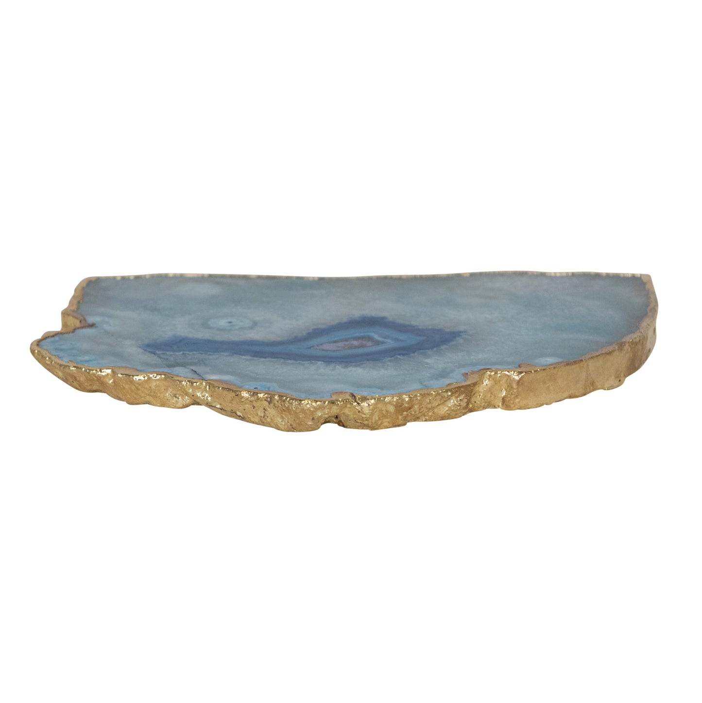 Creative Co-Op Agate Slab Tray with Gold Electroplated Edge, Blue