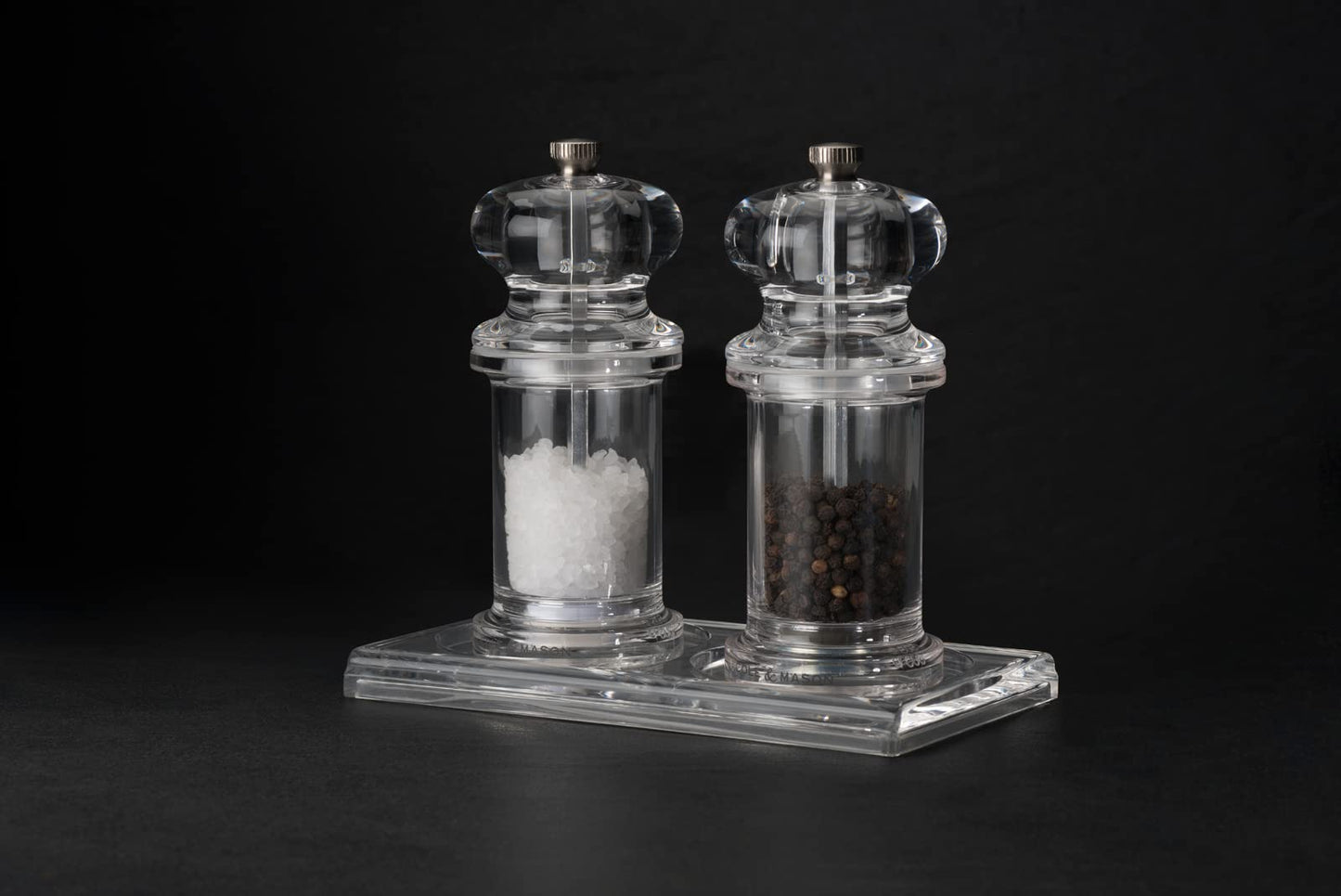 Cole & Mason H306119 Ramsgate Clear Salt and Pepper Mill Tray, Salt and Pepper Tray/Oil and Vinegar Bottles Tray, Acrylic, (H) 13 mm x (W) 95 mm x (D) 157 mm, Mills Not included