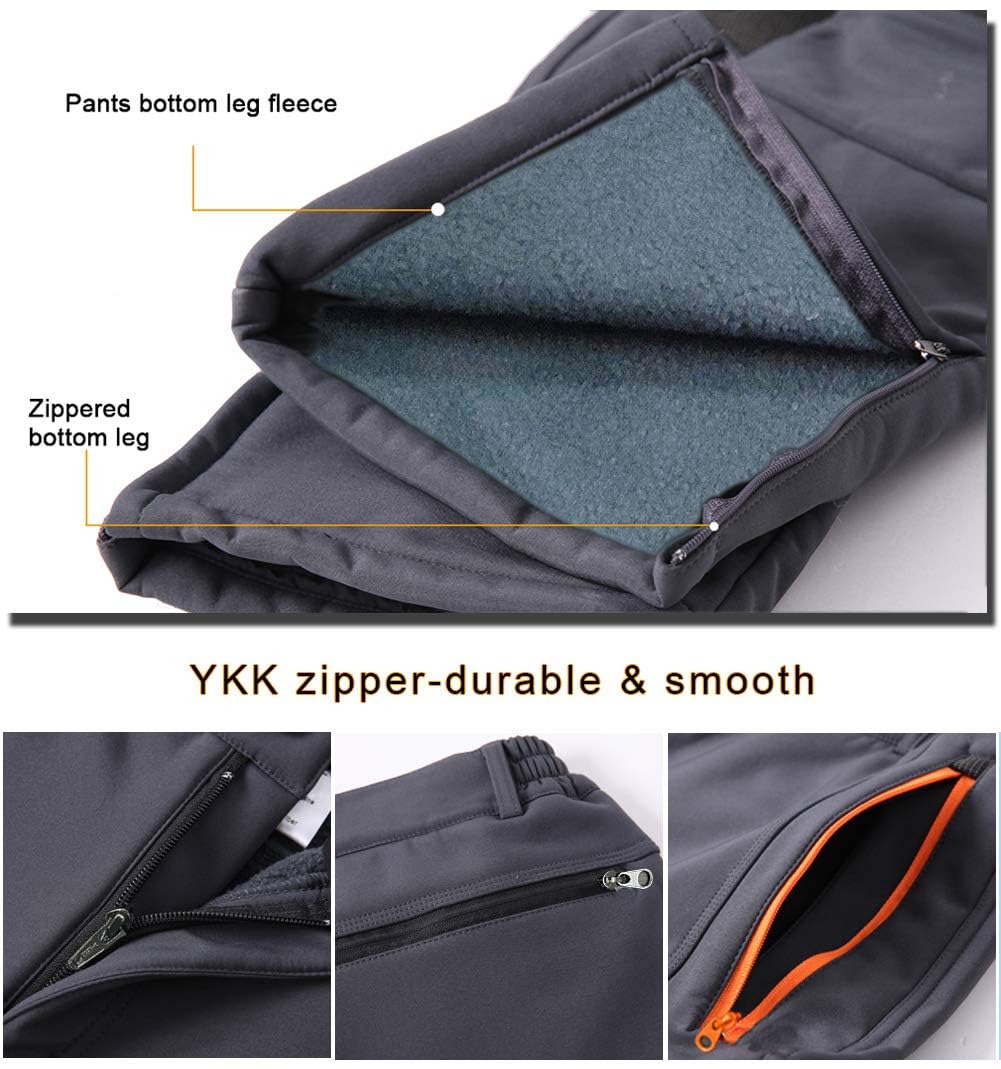 Gash Hao Mens Snow Ski Waterproof Softshell Snowboard Pants Outdoor Hiking Fleece Lined Zipper Bottom Leg (180Grey, 32W x 32L)