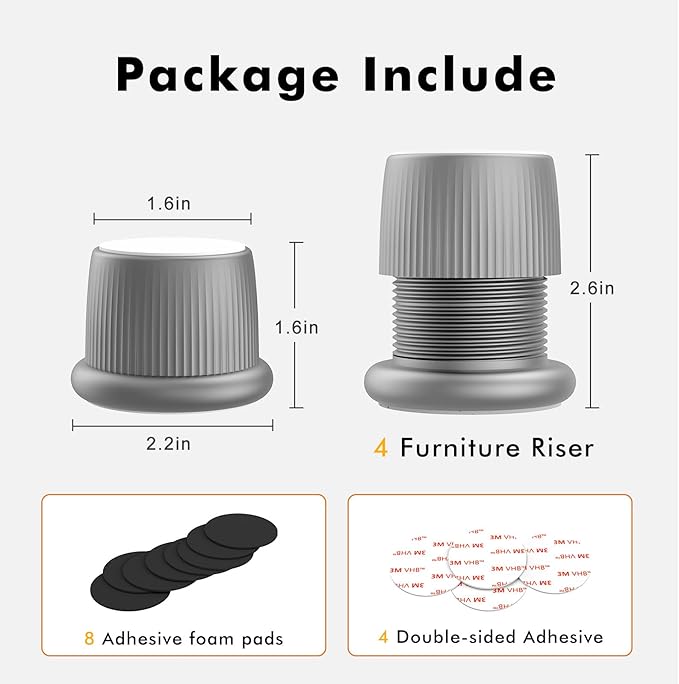 Adjustable Furniture Bed Risers, 1.6-2.6 inch Bed Risers Gray, Durable Plastic