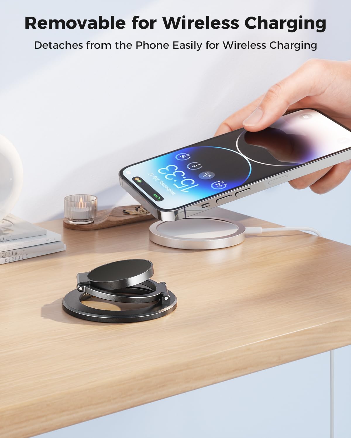 SUPERONE Magnetic Ring Holder for MagSafe Dual-Side Magnetics, Removable Gym Phone Grip with Kickstand for iPhone 17/16/15/14/13/12/ Series MagSafe Case All Phones Compatible with Magnetic Car Mount