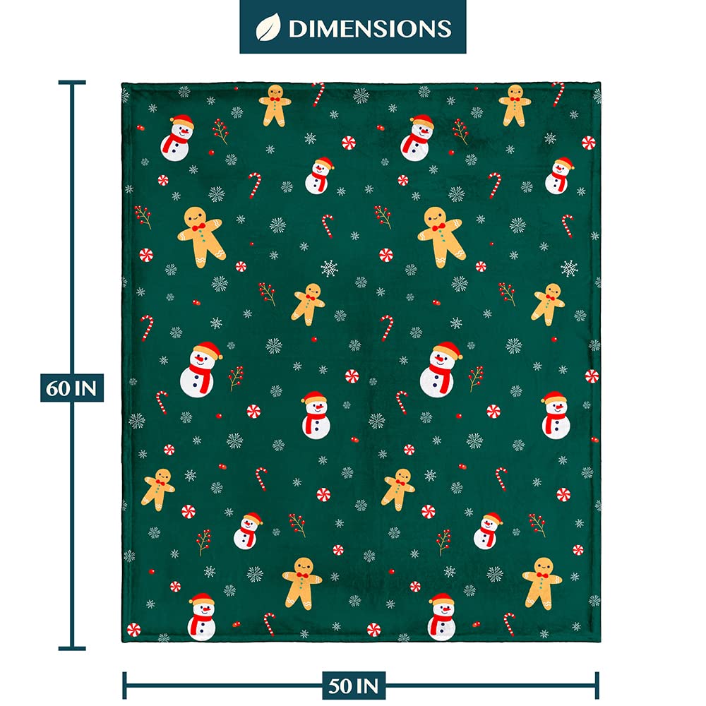PAVILIA Christmas Gingerbread Throw Blanket | Green Holiday Christmas Fleece Blanket | Soft, Plush, Warm Winter Cabin Throw, 50x60 (Green Gingerbread)