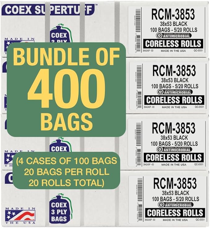 Aluf Plastics - 3 Ply Trash Bags, 44 Gallon, 1.25 Mil