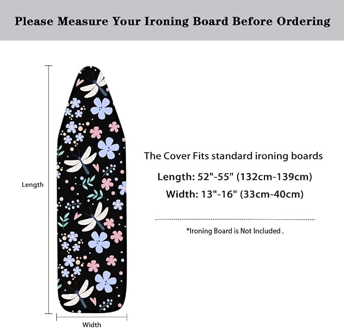 Dragonfly Flowers Ironing Board Cover Thick Soft Ironing Board Protector