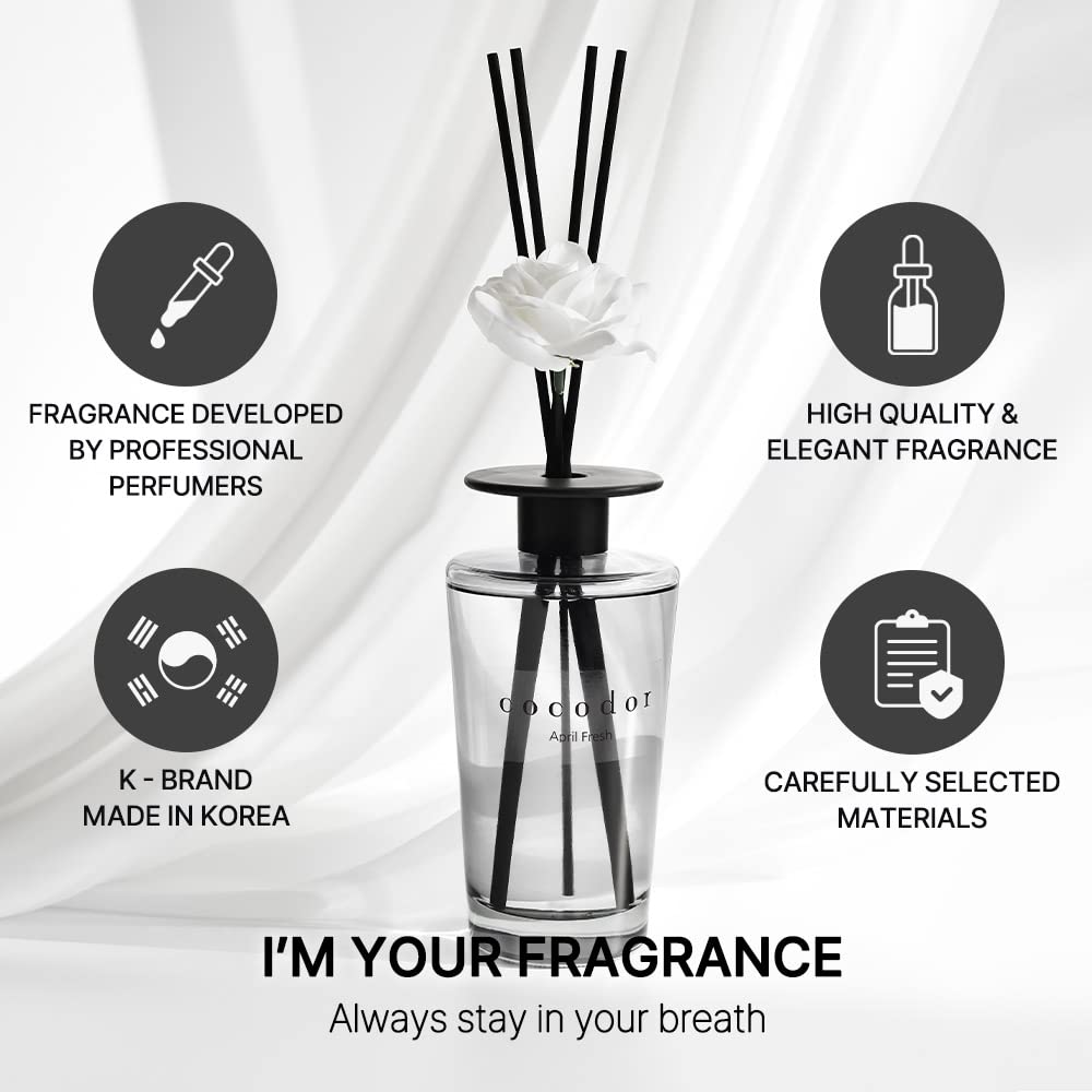 COCODOR White Flower Reed Diffuser/April Breeze / 500ml / 1 Pack/Large Capacity Scent Diffuser for Bathroom Kitchen Bedroom Shelf Décor