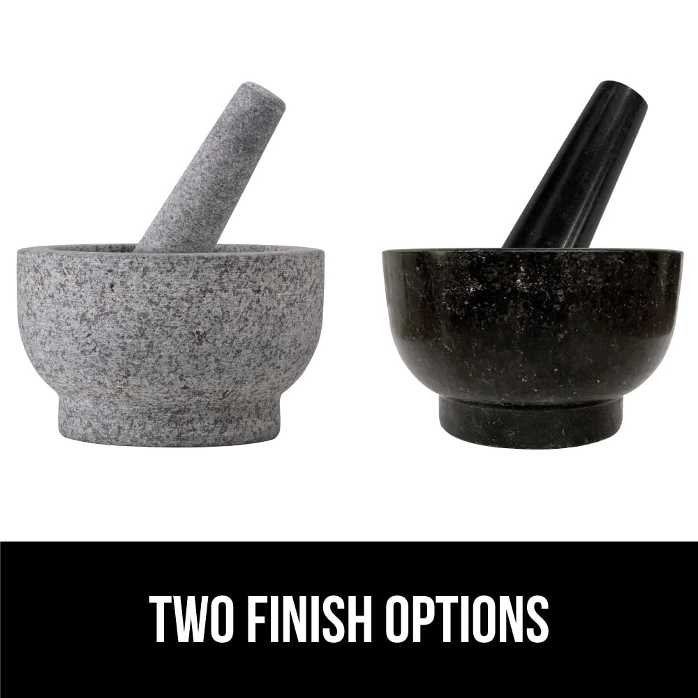 GORILLA GRIP Heavy Duty Mortar and Pestle Set with Slip Resistant Base, 100% Granite Stone Molcajete Guacamole Bowl, Grind Seeds Spices, Crush Garlic, Kitchen Muddler for Fresh Herbs, 1.5 Cup, Gray