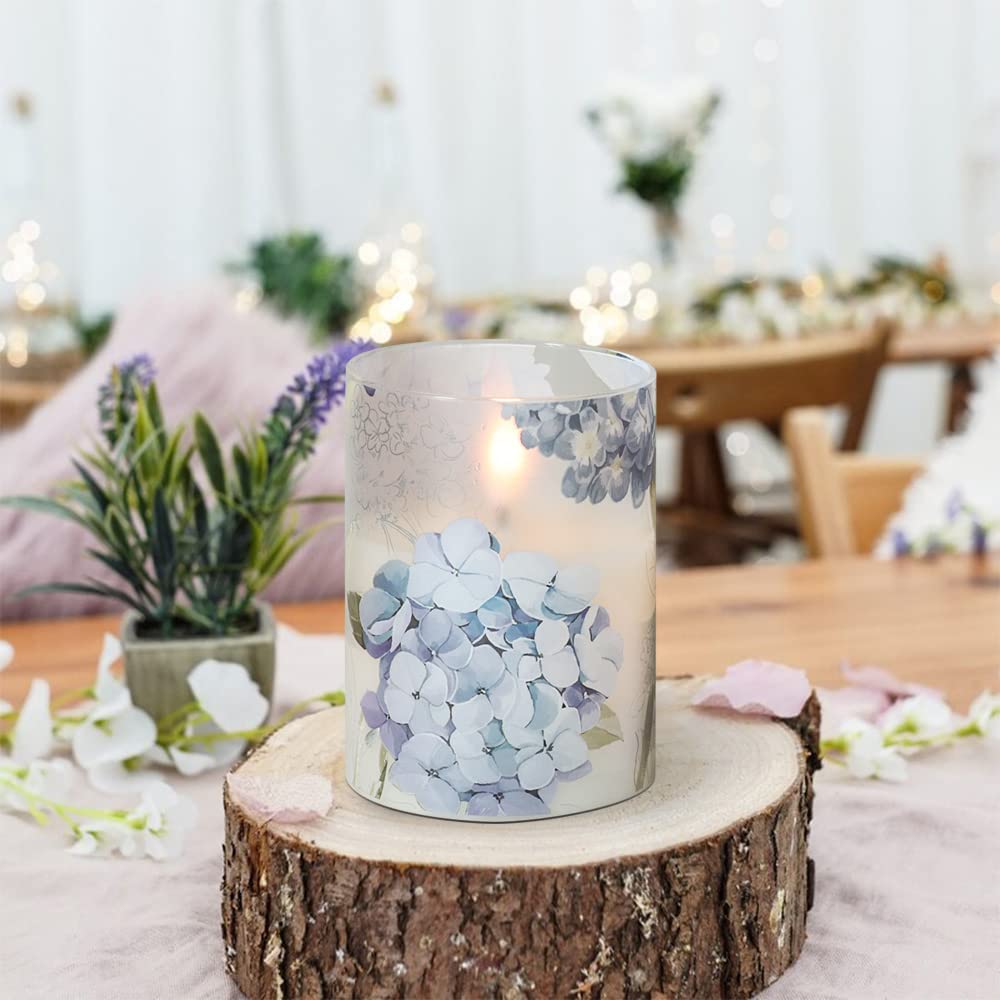 Eldnacele Hydrangea Glass LED Candles Flickering with Remote Timer, Battery Operated Flameless Candles Home Wedding Christmas Decoration Gift(3 x 4,5,6 Inches)
