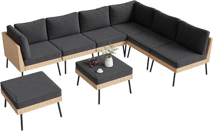 Aoxun 8-Piece Patio Furniture Set, Wicker Outdoor Furniture