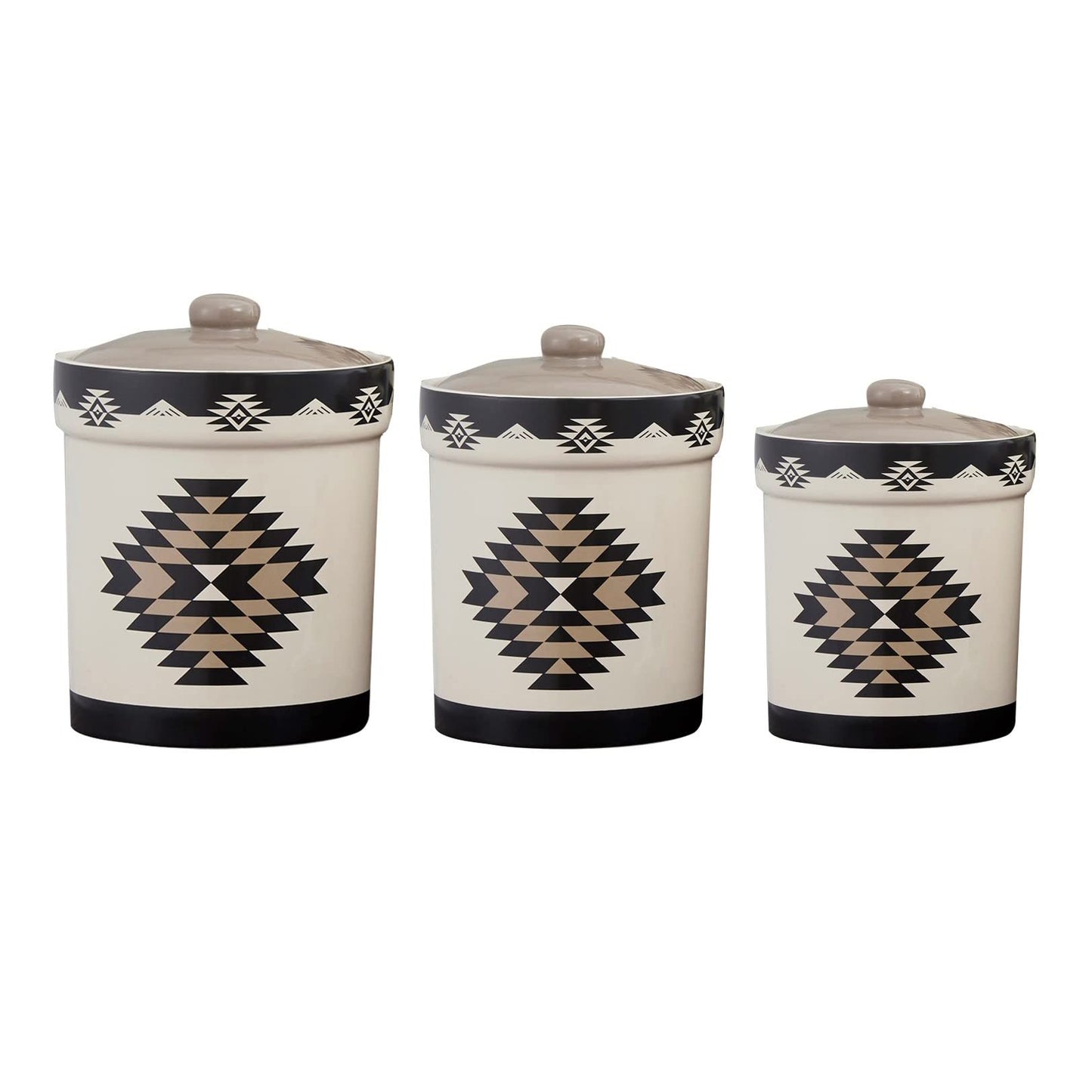 Paseo Road Chalet Aztec 3 Piece Ceramic Dinnerware Canister Set, Southwestern Rustic Cabin Lodge Style