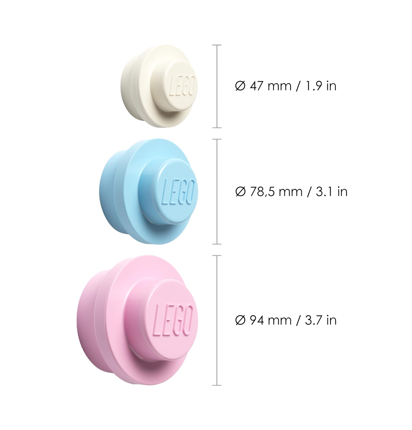 LEGO Wall Hanger Set - 3-Piece Decorative Home Accessories for Kids & Adults, Cute Room Decor, Space-Saving Coat Hooks, White, Light Blue, Pink