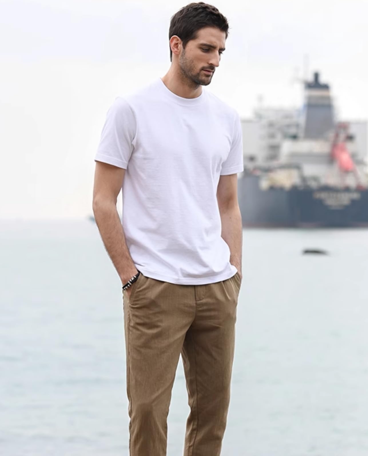 100% Cotton Men's White Plain Short Sleeve Crew Neck T-Shirt, Regular Fit Casual T Shirt Tops, Basic Tees, Tshirt