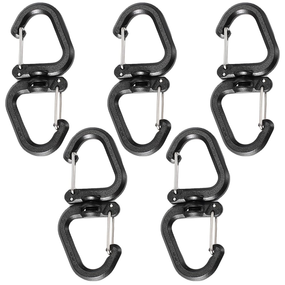 SquEqu 5 Pack Dual Locking Carabiner Clips with Double-Ended Wiregate Utility Hook Lightweight Swivel Snap Clasps Keychain Clip for Camping Hiking Backpack Backpacking Belt Loop Key Chain Flashlight