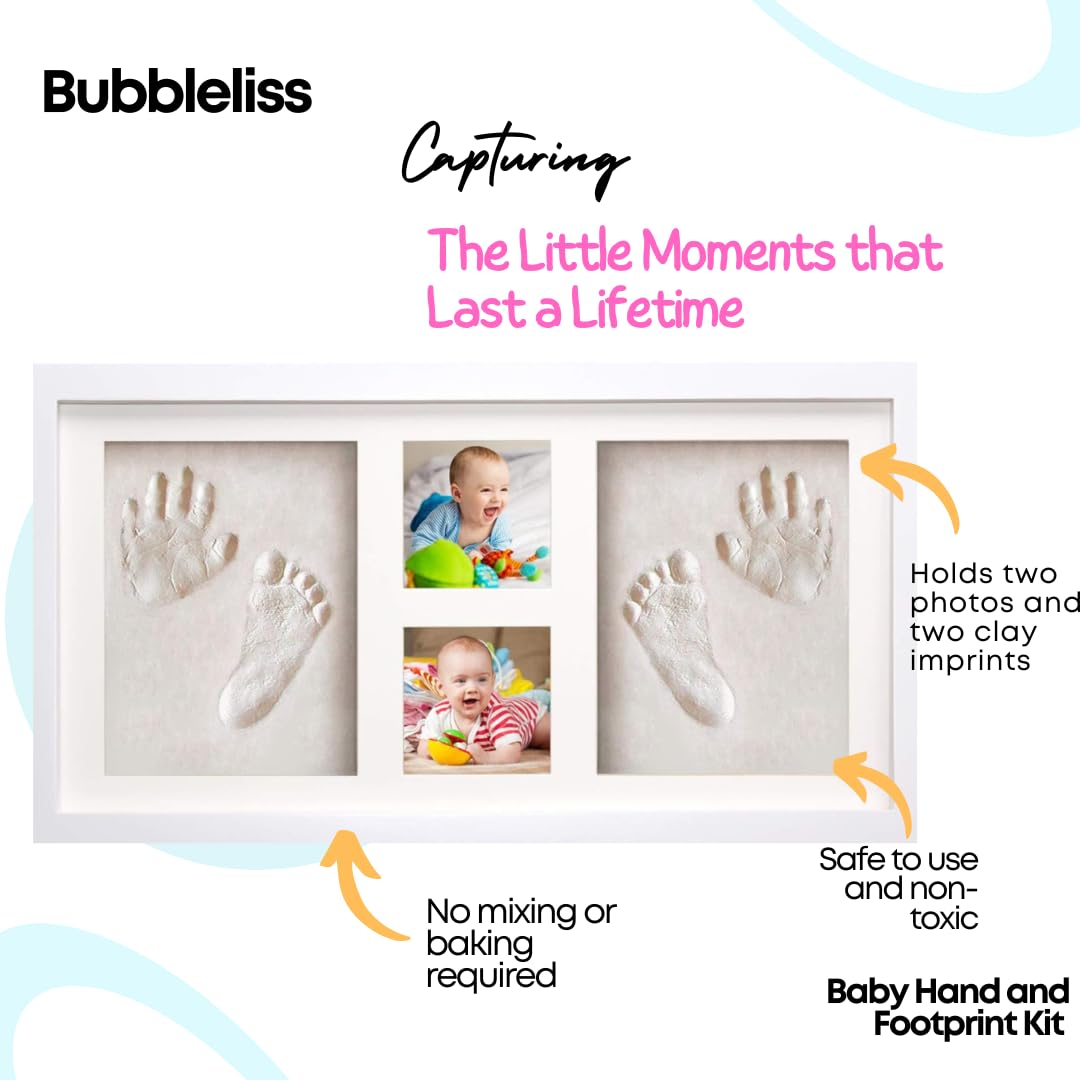 Bubbleliss Baby Hand and Footprint Kit Makes A Great Gift Present for Birthdays, Christenings and Baby Showers, Newborn Baby Keepsake Frames