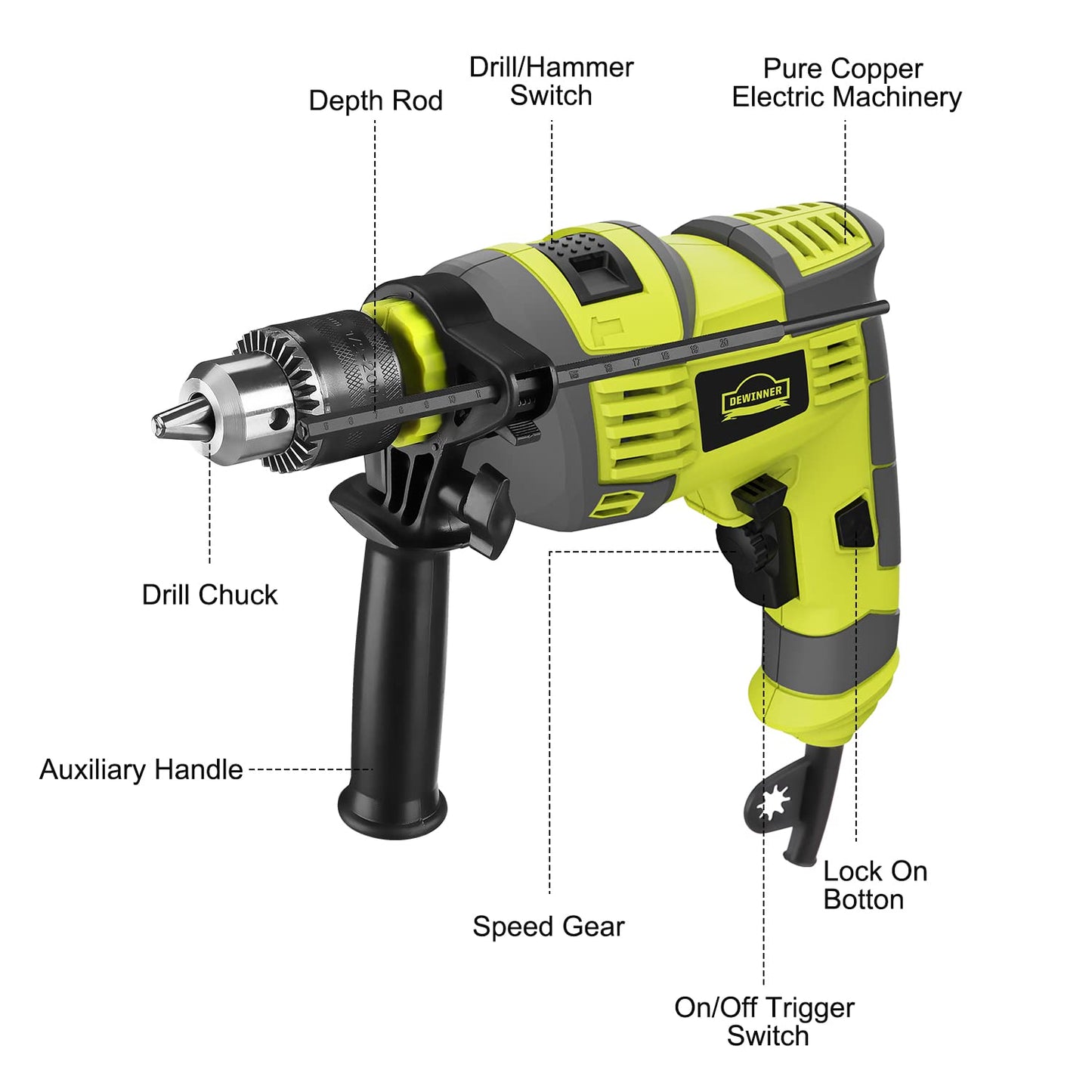 Hammer Drill, 710W Electic Corded Impact Drill, 13mm Metal Chuck, 0-3300RPM, Powerful Variable Speed Drill for Drilling in Steel…