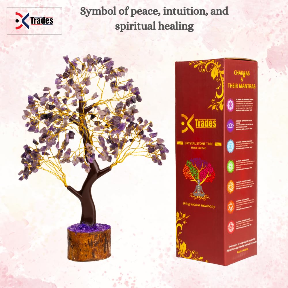 DK trades® Amethyst Chakra Natural Healing Gemstone Crystal Bonsai Fortune Money Tree for Good Luck, Wealth & Home Office Kitchen Decor Ideal Gift 300 (Amethyst, 300 Beads)