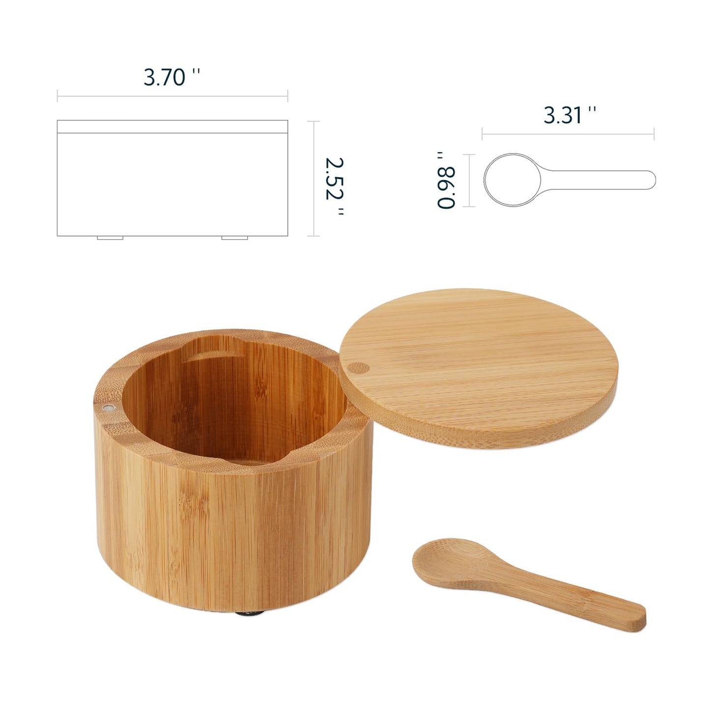 KITCHENDAO Acacia and Bamboo Salt Cellar Bowl Box with Built-in Spoon to avoid Dust, Elegant Kitchen Salt Container Holder with Swivel Magnetic Lid to Storage Pepper Spice Bath Salt Sea Salt, 6OZ