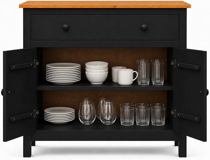 From the Tree Furniture 44" Wide Black & Pine Top Solid Pine Shaker Sideboard