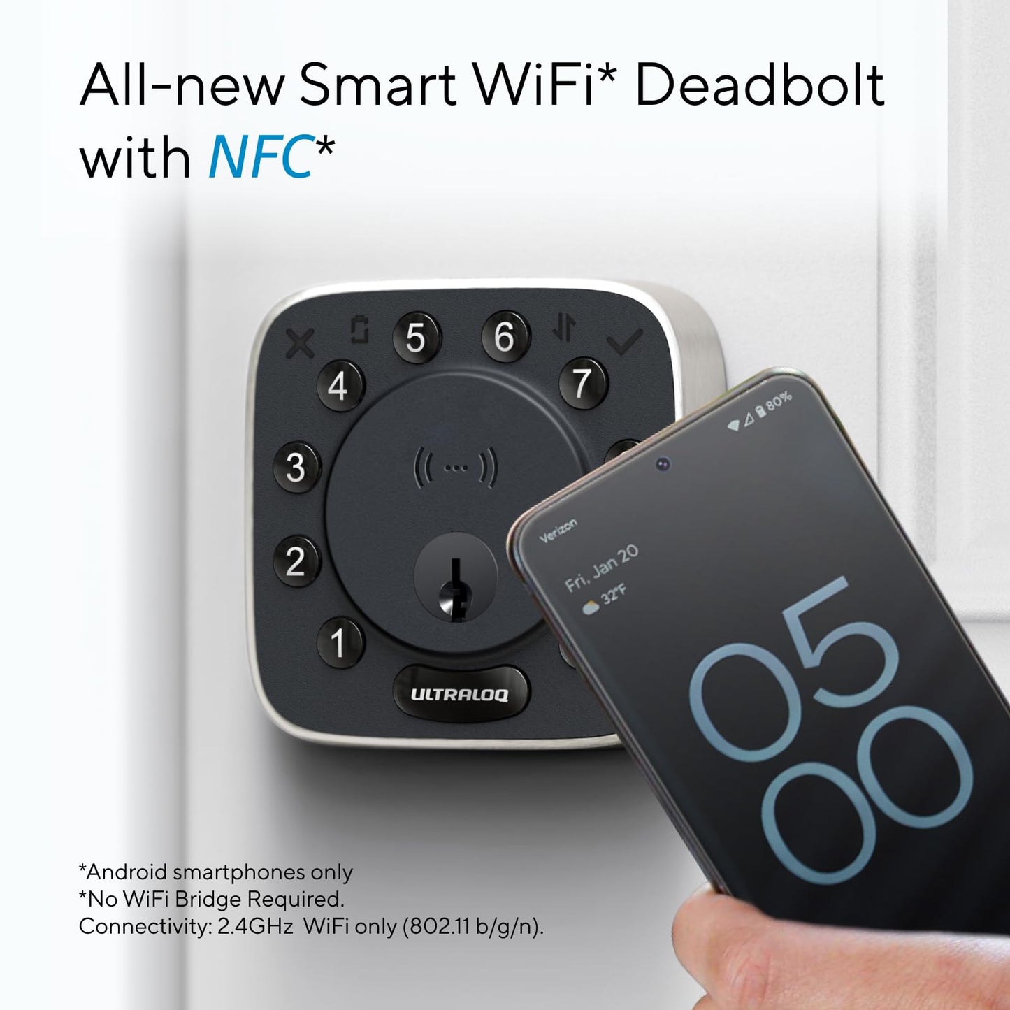 ULTRALOQ 2025 Upgrade Bolt NFC Smart Door Lock, Built-in WiFi Deadbolt 6-in-1 Keypad Keyless Entry Door Lock & Door Sensor,Auto Unlock,IP65 Waterproof,Easy Installation,BHMA Grade AAA