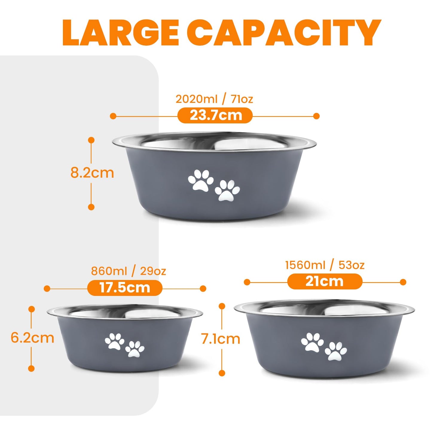 2 Pack Dog Bowls (1560ML), Stainless Steel Dog Bowls with Nonslip Silicone Bottom, Pet Feeding Bowls for Cat, Pups-Food and Water Bowls for Small Medium Large Dogs