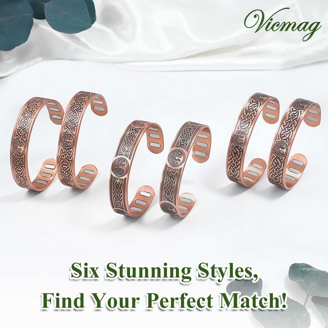 Vicmag Copper Bracelet for Men 9X Strength Magnetic 99% Pure Copper with 5000 Gauss Magnets, Tree of Life Present Box Adjustable(Axe & Sun Moon Tree)