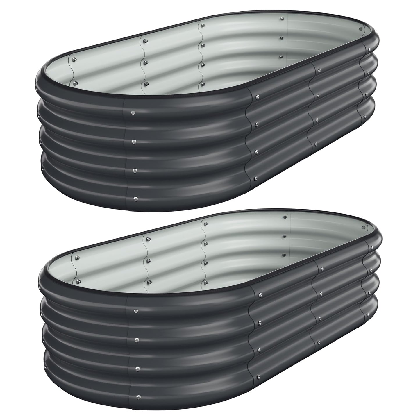 Anmiro Galvanized Steel Raised Garden Beds, 4x2x1ft-2PCS for Lightweight Planter Boxes Outdoor with Easy Assembly, Oval Large Gardening Box for Vegetables, Fruits, Flower,Black