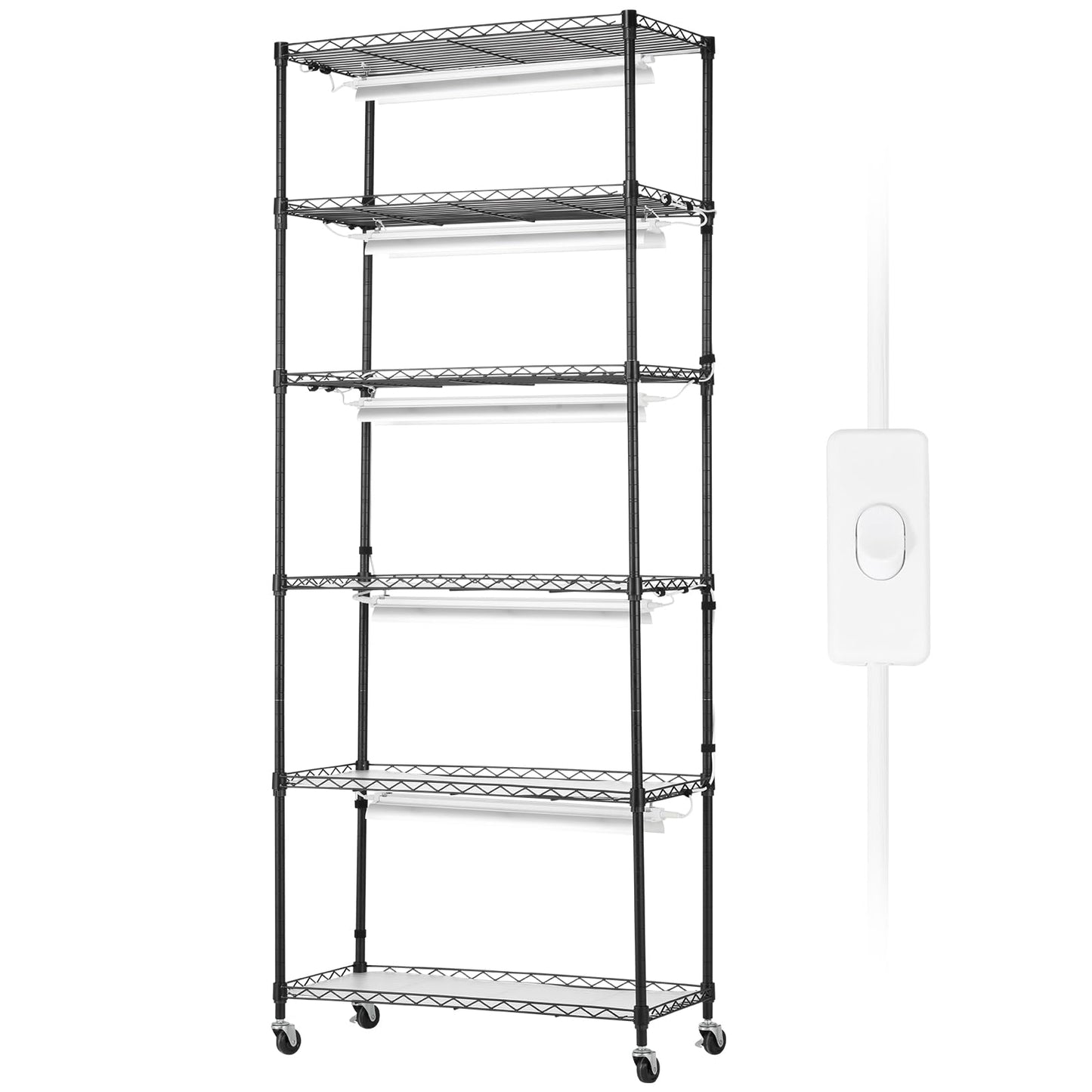 VEVOR DIY Plant Stand with Grow Light, 6-Tier Large Tall Plant Shelf with 192W 5000K Full Spectrum Grow Lights, Indoor Grow Light Shelf with Wheels for Seed Starting 29.5" L x 13.8" W x 70.9" H