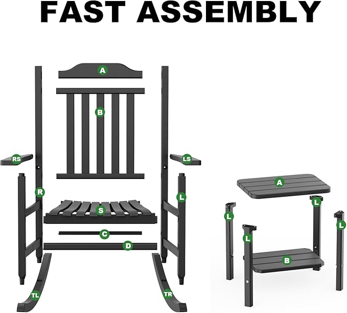 5 Piece Outdoor Rocking Bistro Set, Rocking Chairs Outdoor Furniture, Resin Waterproof Sun-Proof Patio Furniture Set for Garden, Pool, Backyard(5, Black)