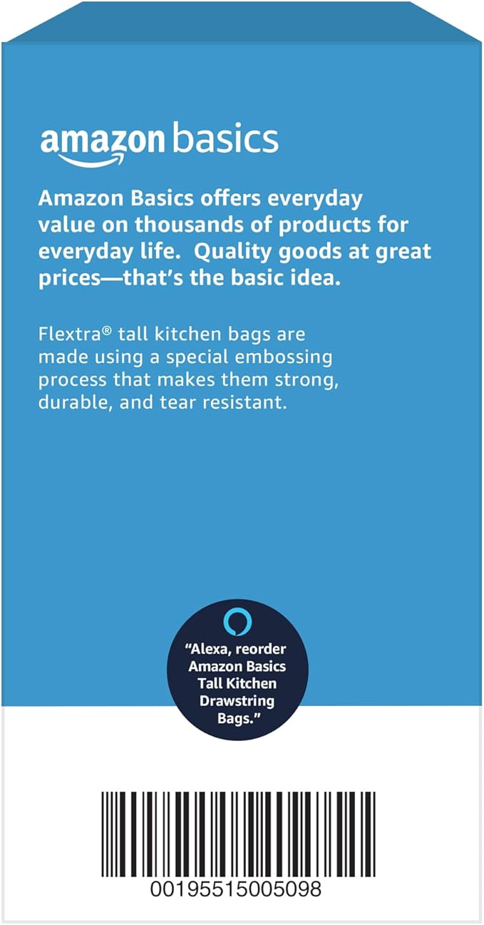 Amazon Basics Flextra Tall Kitchen Drawstring Trash Bags, 13 Gallon,